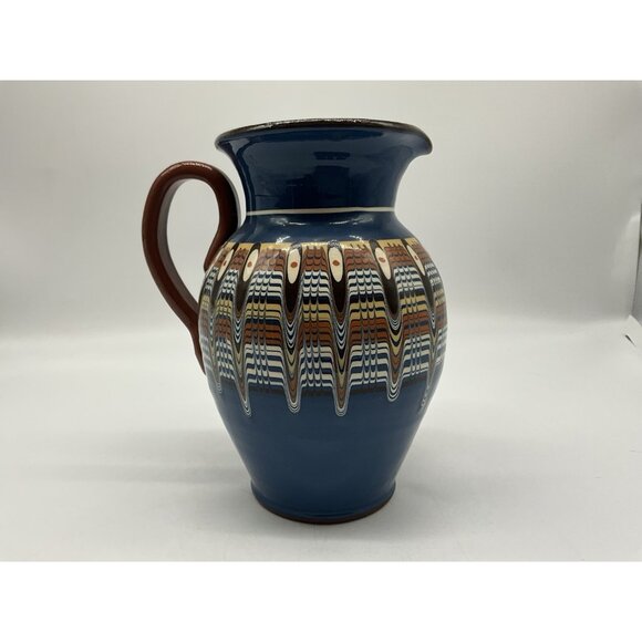 Bulgarian Troyan Pottery Pitcher or Jug w/Peacock Eye Pattern Red Ware Drinkware - Picture 9 of 16